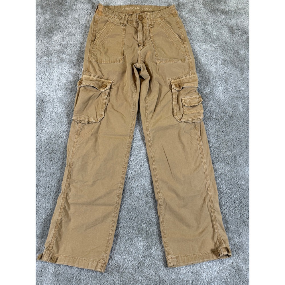 American Eagle Baggy Jogger Cargo Pants Tan Khaki Stretch Womens 000 Regular